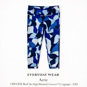 NWT aerie Offline Real Me High Waisted Crossover 7/8 Leggings Blue Floral XXS
